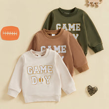 Load image into Gallery viewer, Baby Toddler Boys Girls Fall GAME DAY Football Sequin Letter Embroidery Long Sleeve Crew Neck Pullover Top
