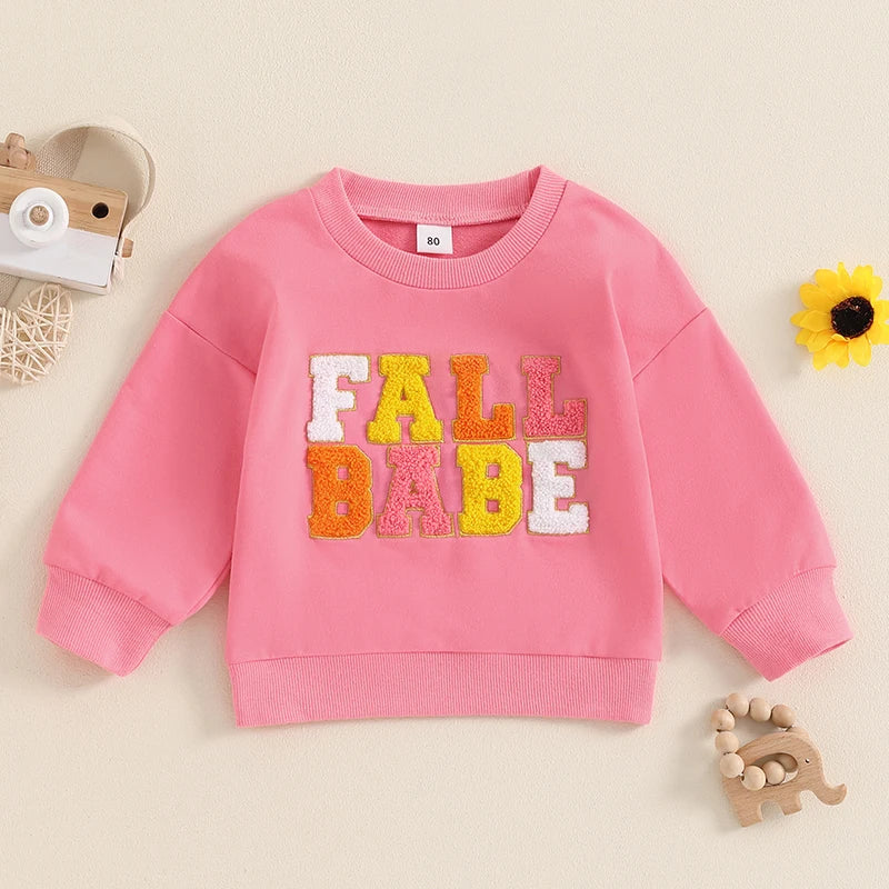 Baby Toddler Boys Girls Fall Babe Long Sleeve Embroidery Letters Fall Crewneck Top