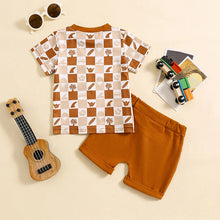Load image into Gallery viewer, Baby Toddler Boys 2Pcs Summer Outfits Checker Print Short Sleeve Top Elastic Waist Shorts Clothes Set
