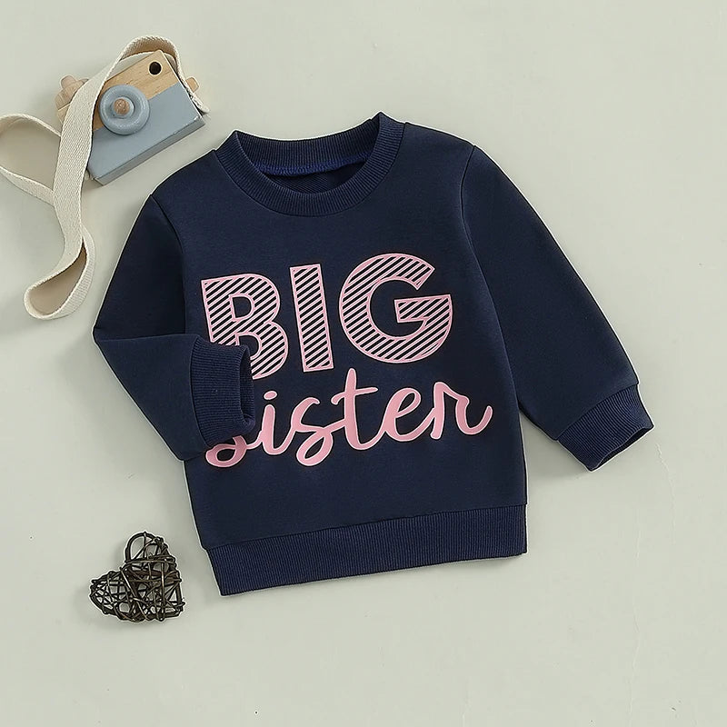 Toddler Kids Girls Big Sister Letter Print Long Sleeve Crewneck Pullover Autumn Fall Top