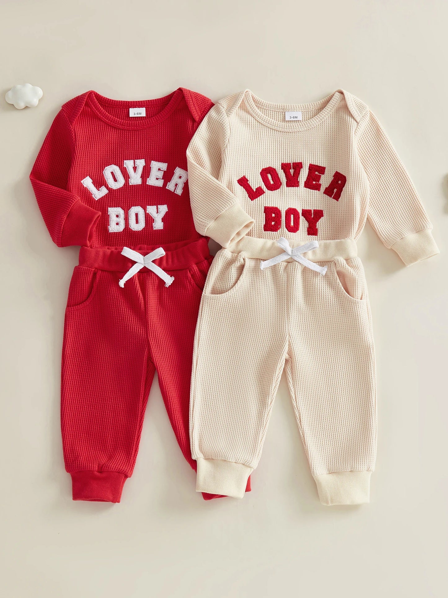 Baby Boys 2Pcs Lover Boy Valentine's Day Outfit Long Sleeve Crew Neck Letter Embroidery Romper Drawstring Jogger Pants Set