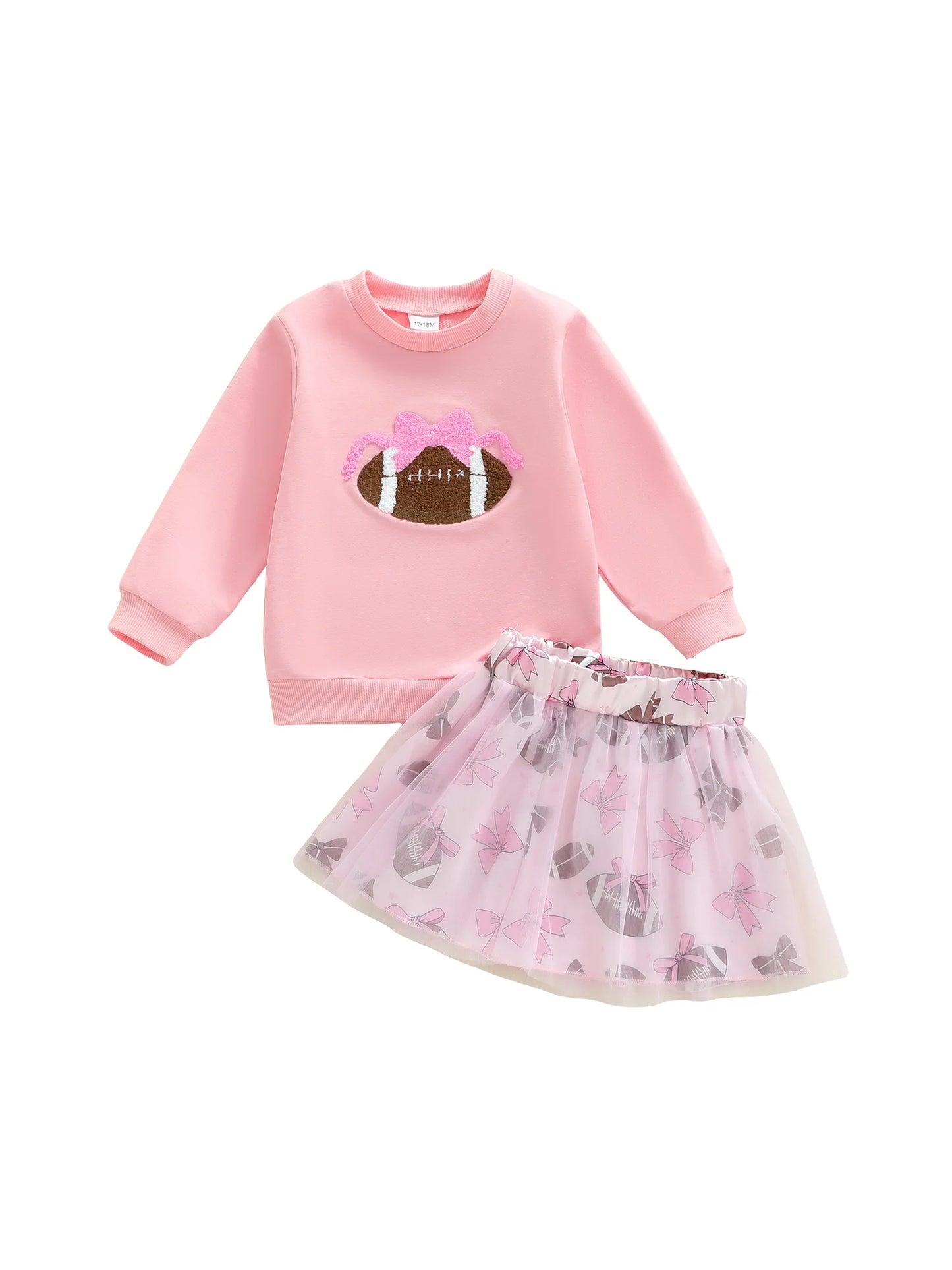 Baby Toddler Girl 2Pcs Fall Outfits Football Embroidery Long Sleeve Round Neck Top and Tutu Skirt 2Piece Set