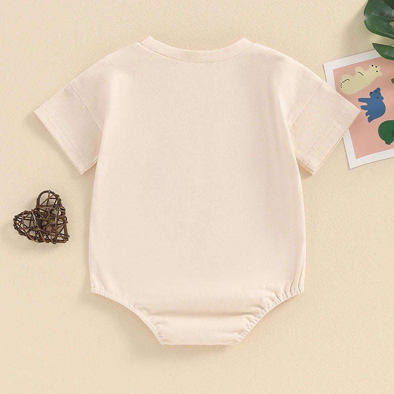 Baby Boy Girl Romper Bear Print Short Sleeve Crew Neck Neutral Jumpsuit