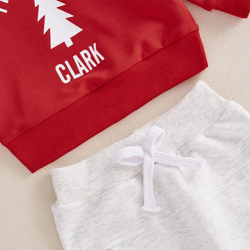 Baby Girl Boys 2Pcs Christmas Outfit It's A Beaut Clark Letter Tree Print Pullover Top Elastic Waist Pants Jogger Set