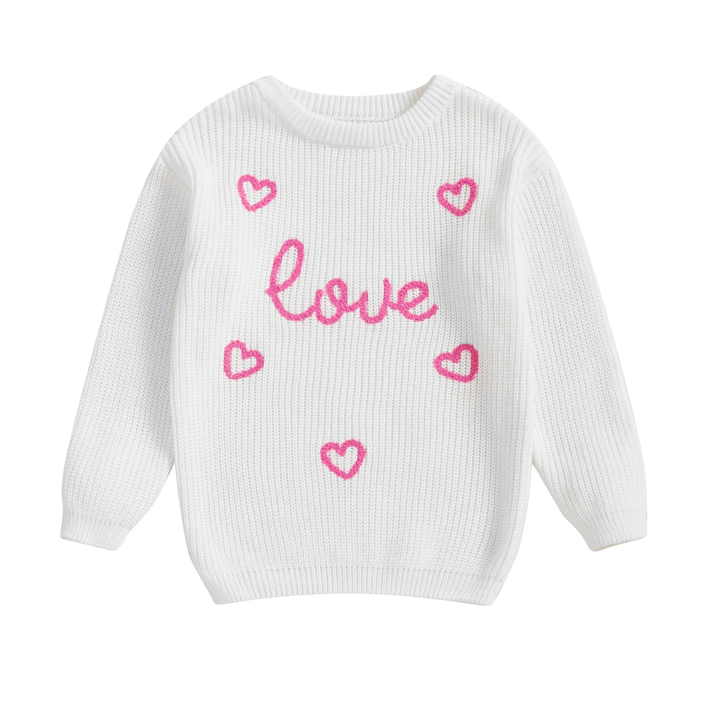 Toddler Kids Girls Pullover Sweater Casual Valentine s Day Letter Love Heart Embroidery Infant Knitwear Warm Clothes