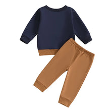 Load image into Gallery viewer, Baby Toddler Boy 2Pcs Fall Outfit Contrast Color Long Sleeve Bear Top and Solid Color Pants Set
