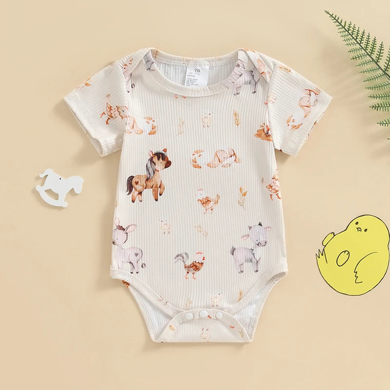 Baby Girls Boys Romper Short Sleeve Crew Neck Animal Print Dragon Donkey Bodysuit Clothes Jumpsuit Casual Clothes