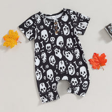 Load image into Gallery viewer, Baby Boys Girls Jumpsuit Halloween Skull Print Short Sleeve Round Neck Footless Romper
