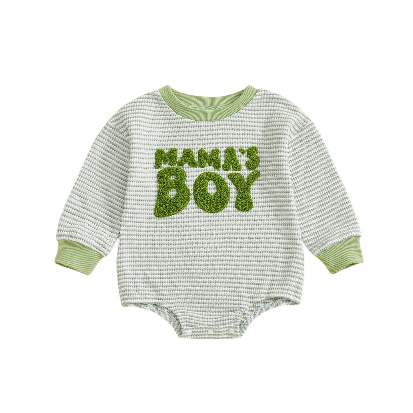Baby Boy Romper Long Sleeve Crew Neck Striped Embroidery Mama's Boy Letters Fall Bodysuit