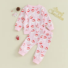 Load image into Gallery viewer, Toddler Baby Girl 2Pcs Christmas Clothes Set Santa Candy Cane Print Long Sleeve Crewneck Pullover Top Long Pants
