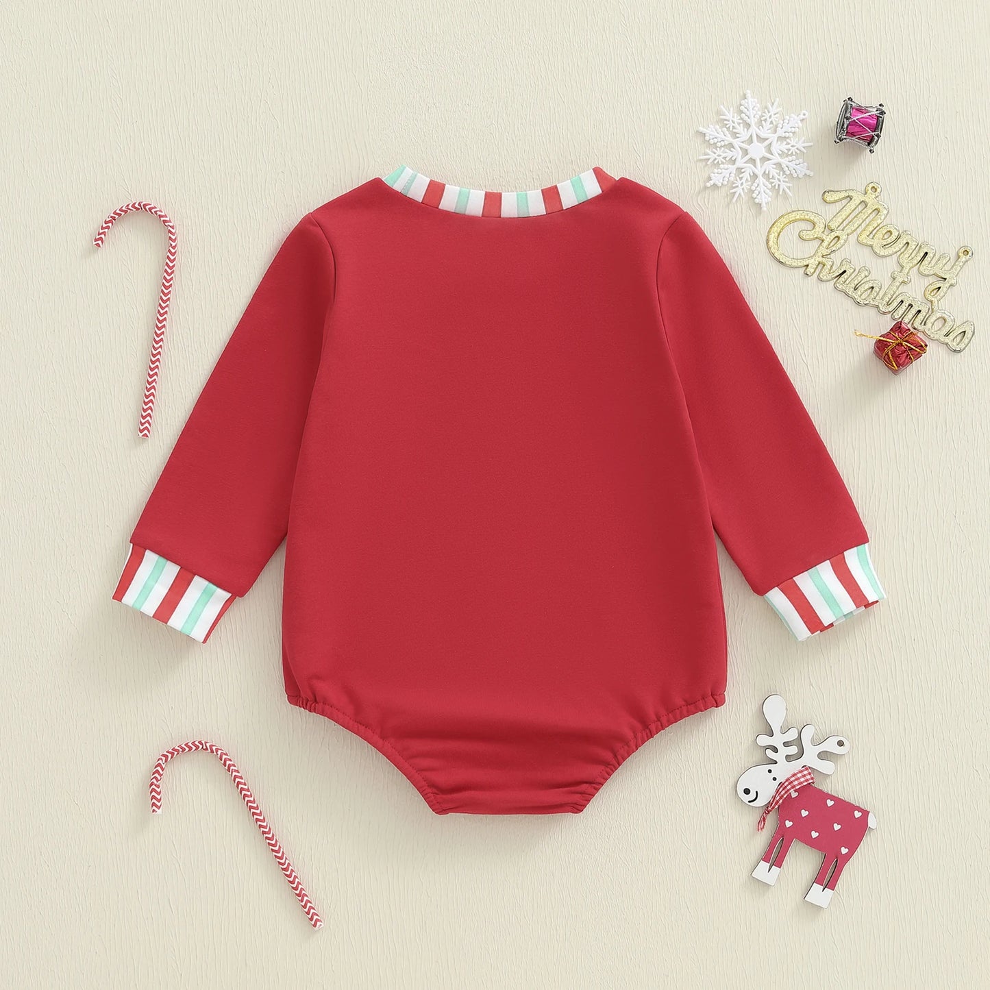 Baby Boys Girls Christmas Gingerbread Embroidery Romper Long Sleeve Crew Neck Bubble Infant Jumpsuit