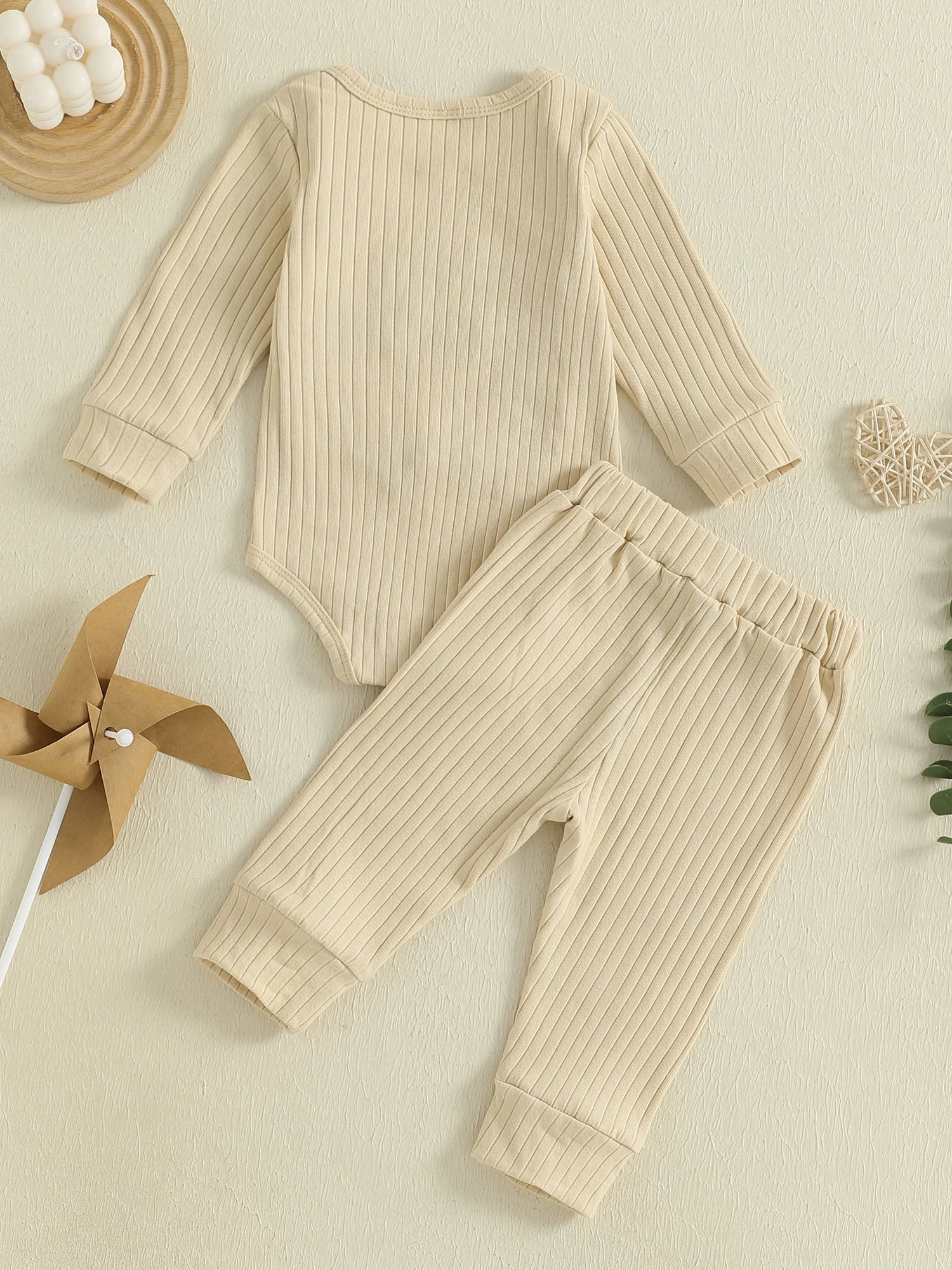 Baby Boy 2Pcs Fall Clothes Letter Little Bro Embroidery Long Sleeve Romper Solid Long Jogger Pants Outfit Set