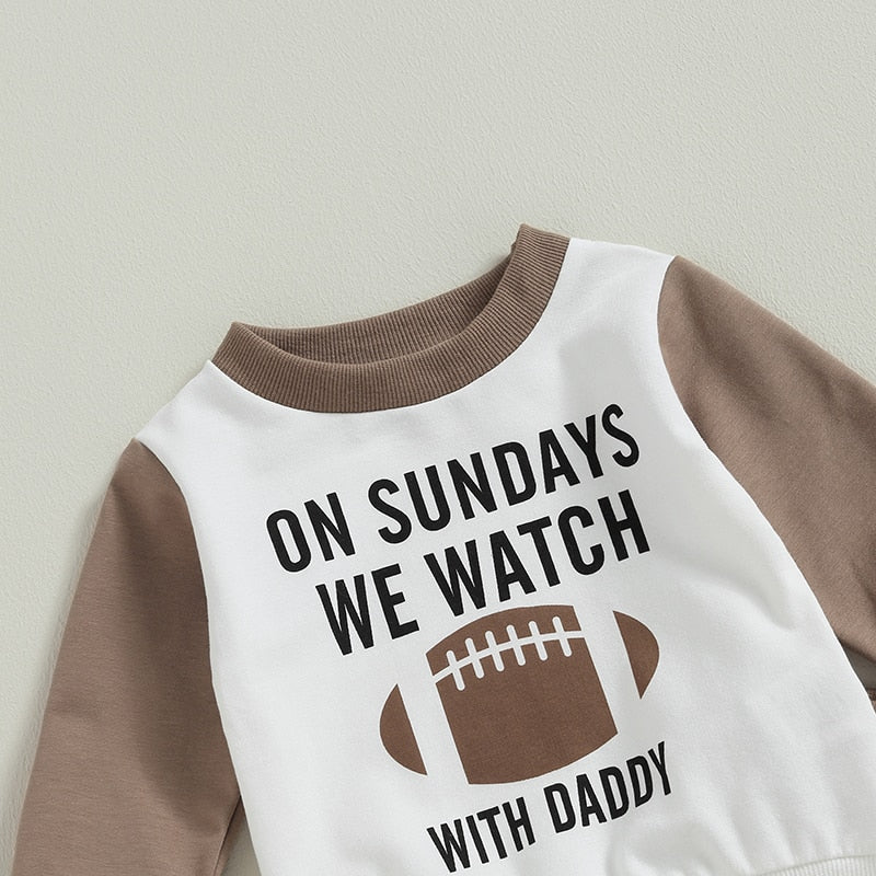 Baby Toddler Boys Girls 2Pcs Fall Outfits Football and On Sundays We Watch Football With Daddy Print Long Sleeve Top Long Pants