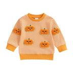 Baby Toddler Girls Boys Long Sleeve Crew Neck Ghost Pumpkin Striped Pullover Halloween Top Clothes