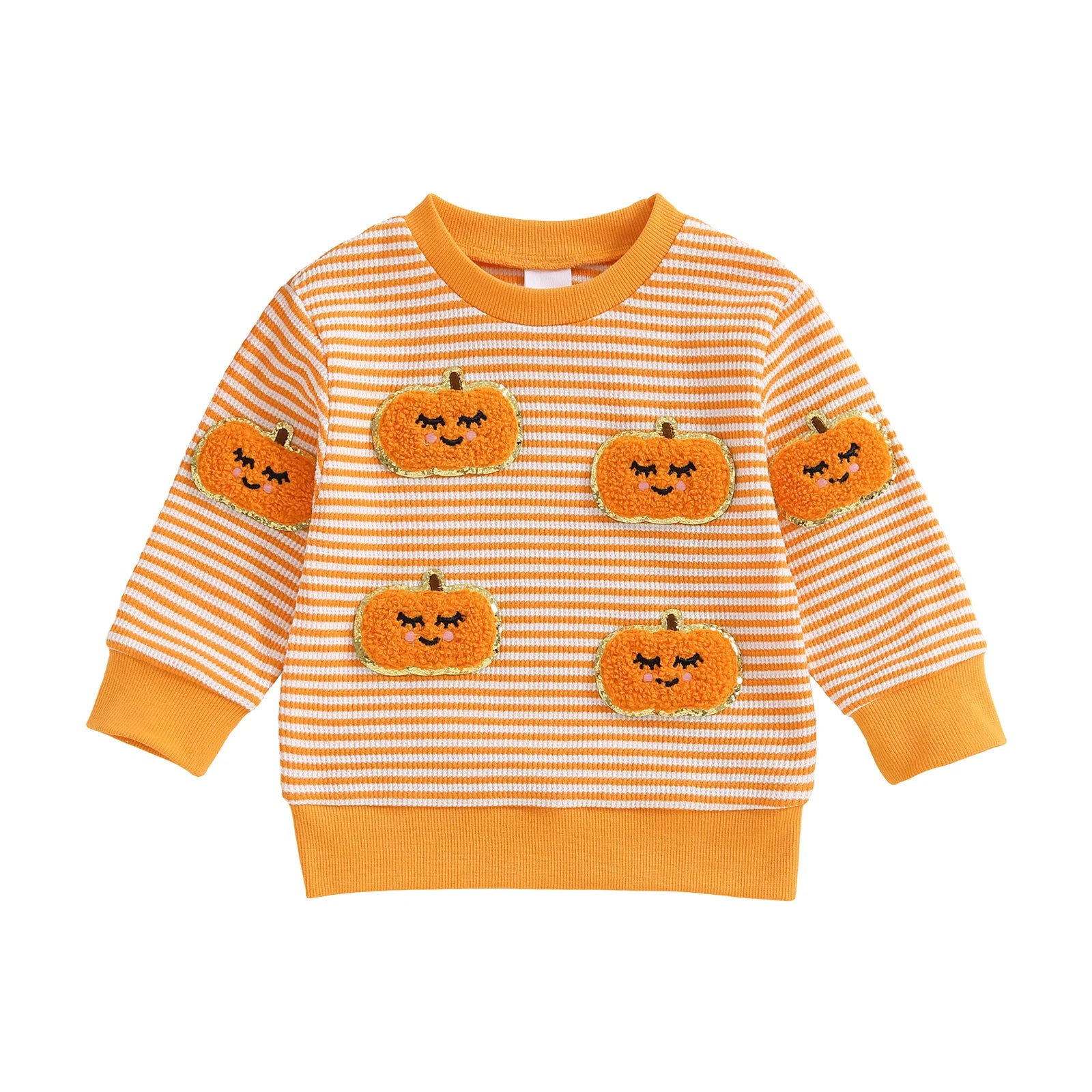 Baby Toddler Girls Boys Long Sleeve Crew Neck Ghost Pumpkin Striped Pullover Halloween Top Clothes