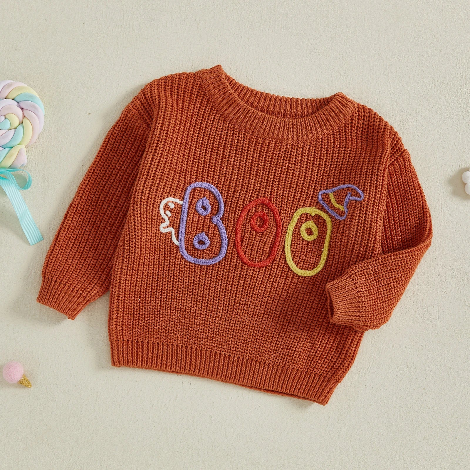 Baby Toddler Girls Boys Sweater Halloween Clothes Letter Boo Ghost Embroidery Long Sleeve Pullover Fall Top