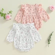 Load image into Gallery viewer, Baby Girls Autumn Romper Poof Sleeve O Neck Floral Flowers Print Frilly Romper
