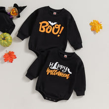Load image into Gallery viewer, Baby Boy Girl Halloween Bodysuit Boo Long Sleeve Round Neck Bat Letter Print Jumpsuit Romper
