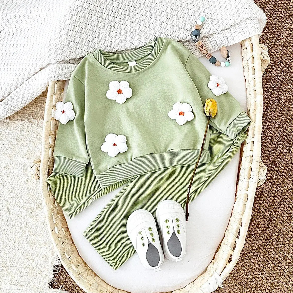 Baby Toddler Boys Girls 2Pcs Stars / Clouds / Flowers Crewneck Long Sleeve Top + Pants Set OUtfit