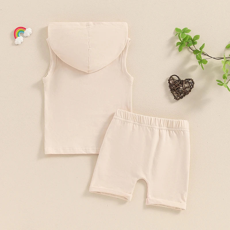 Baby Toddler Boys 2Pcs Summer Outfit Sleeveless Hooded Tank Top with Pocket Elastic Waist Shorts Set