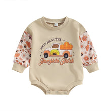 Load image into Gallery viewer, Baby Girls Halloween Bodysuit Crew Neck Long Sleeve Letter Floral Pumpkin Meet me at the Pumpkin Patch Print Romper
