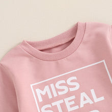 Load image into Gallery viewer, Baby Toddler Girls 2Pcs Fall Outfit Miss Steal Your Snacks Letter Print Long Sleeve Crewneck Top and Elastic Waist Pants Set
