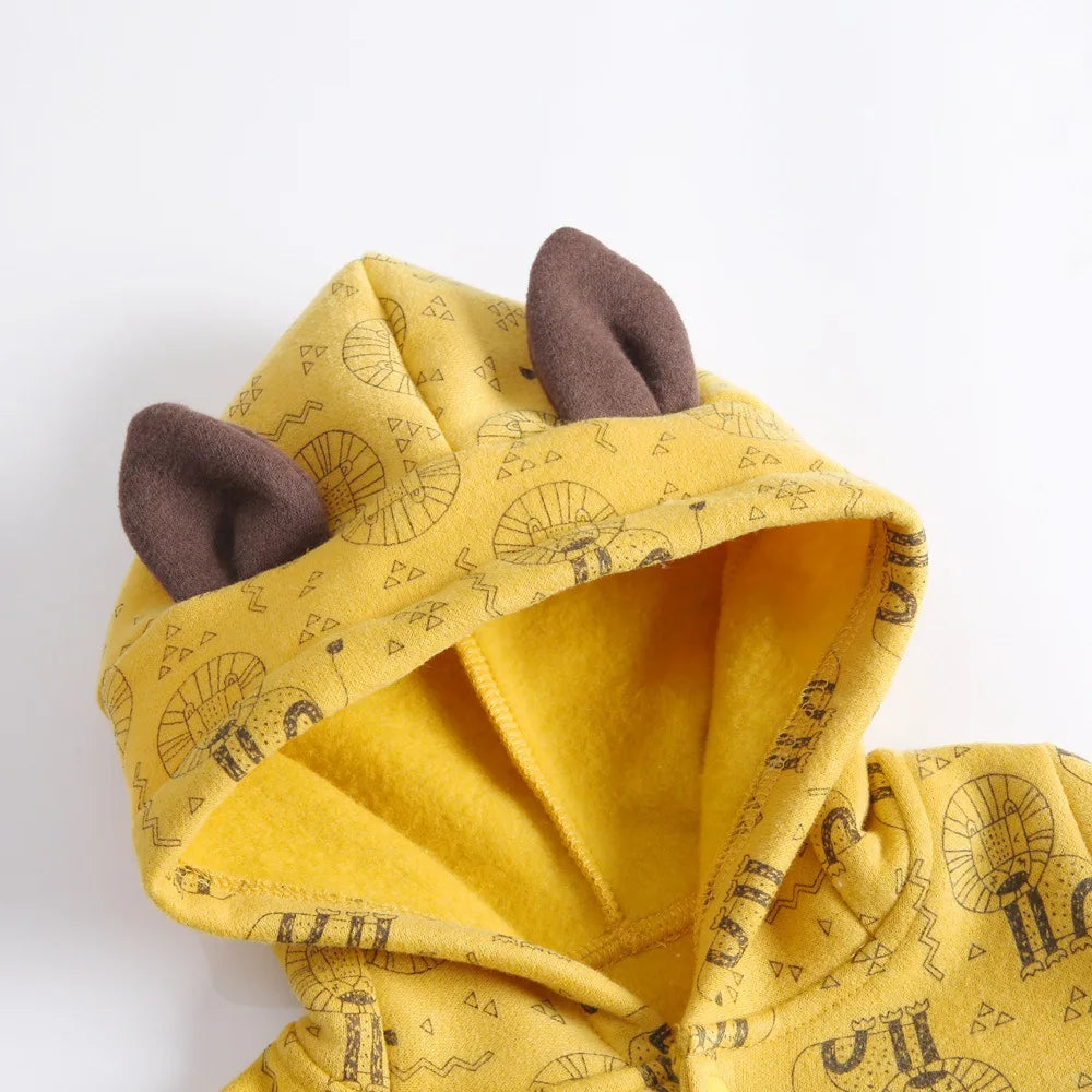 Baby Toddler Boy Girl Winter Clothes Fleece Thick Baby Romper Warm Long Sleeve Hooded Ears Jumpsuit