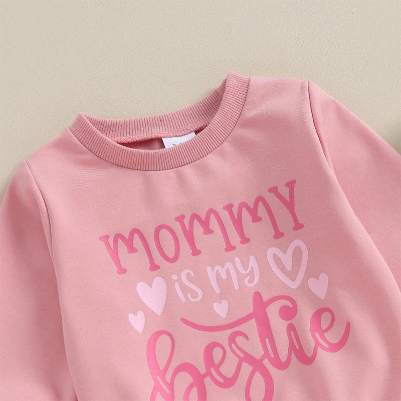 Baby Toddler Girl 2Pcs Outfits Long Sleeve Letters Mama's Bestie / Mommy Is My Bestie Top Jogger Pants Set