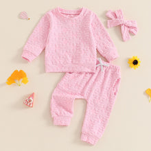 Load image into Gallery viewer, Baby Toddler Girls 3Pcs Fall Outfit Daisy Flower Embroidery Long Sleeve Top with Elastic Waist Pants Headband Set
