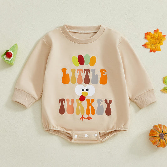 Baby Girl Boy Little Turkey Thanksgiving Day Romper Long Sleeve O Neck Turkey Letter Print Jumpsuit