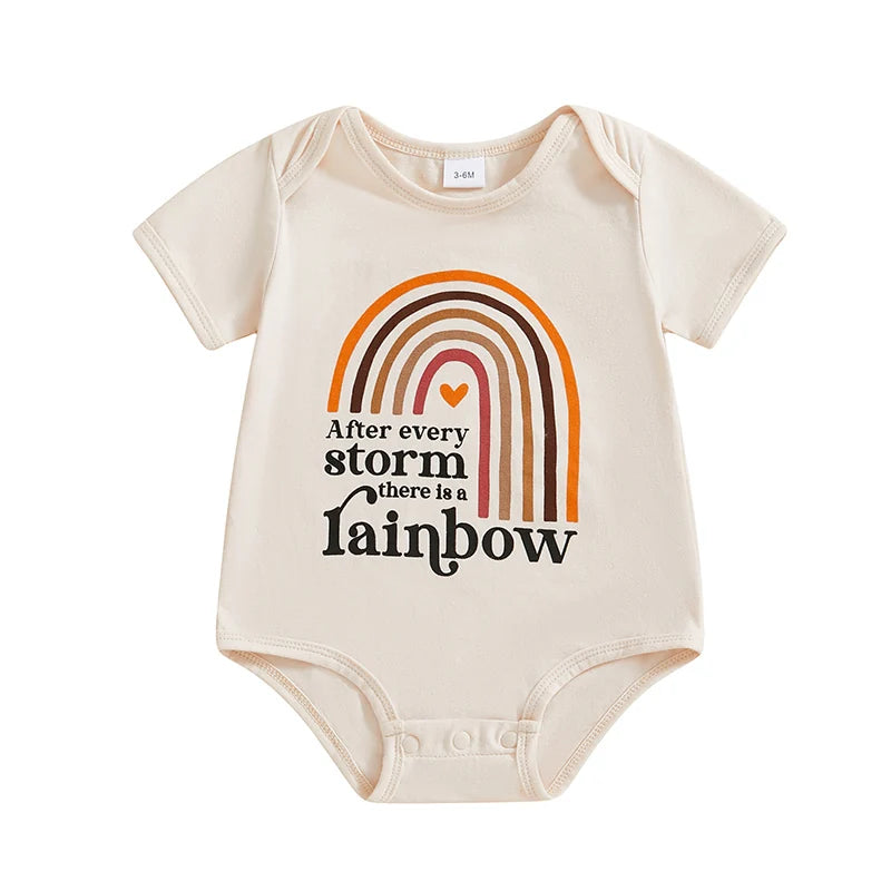 Baby Boys Girls After Every Storm Comes A Rainbow / The Best Miracles Take A Little Time Cotton Bodysuit Classic Short Sleeve Round Neck Rainbow Print Playsuit Romper Bodysuit