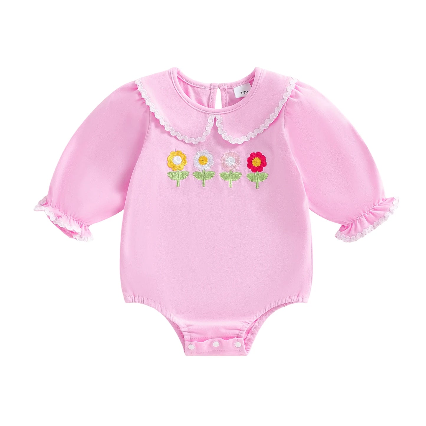 Baby Girls Spring Romper Fashionable Strawberry Flower Embroidery Long Sleeve Ruffled Doll Collar Jumpsuit