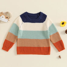 Load image into Gallery viewer, Baby Toddler Boys Girls Sweater Casual Contrast Color Stripes Warm Knitted Long Sleeve Pullover Top
