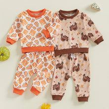 Load image into Gallery viewer, Baby Toddler Boys Girls 2Pcs Thanksgiving Outfit Long Sleeve Turkey / Here For The Pie Print Pullover Top + Pants Set
