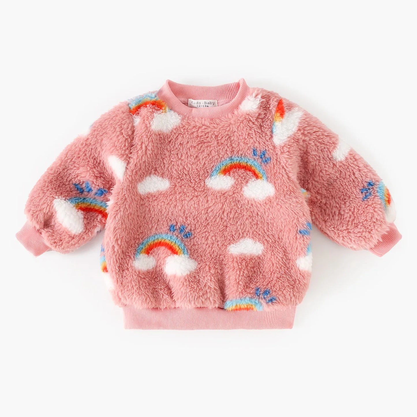 Baby Toddler Girl 2Pcs Winter Clothes Jogger Set Rainbow Print Fleece Pullover Top Pant Suit Clothes Thick Warm Outfit