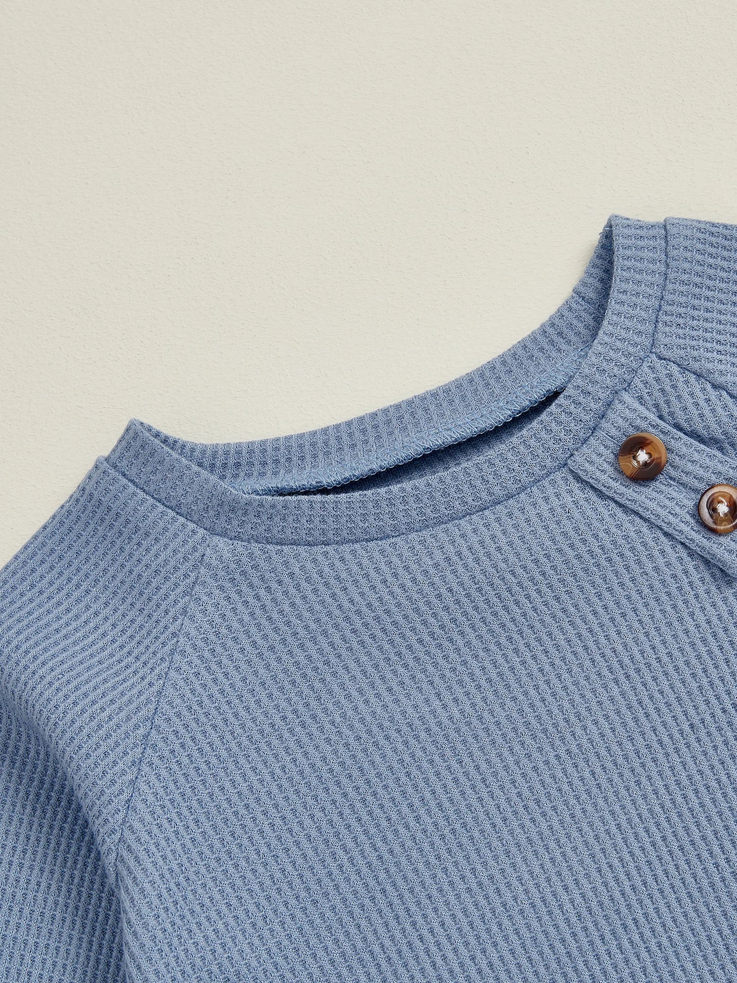 Baby Toddler Boys Winter Fall Outfit Solid Button Long Sleeve Top and Elastic Waist Pants 2Piece Waffle Set