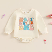 Load image into Gallery viewer, Baby Girls Boys Half Way To One Bubble Romper Half Birthday Letter Print Long Sleeve Bodysuit
