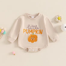 Load image into Gallery viewer, Baby Girls Boys Bodysuit Little Pumpkin Letter Embroidery Long Sleeve Bubble Jumpsuit Halloween Thanksgiving
