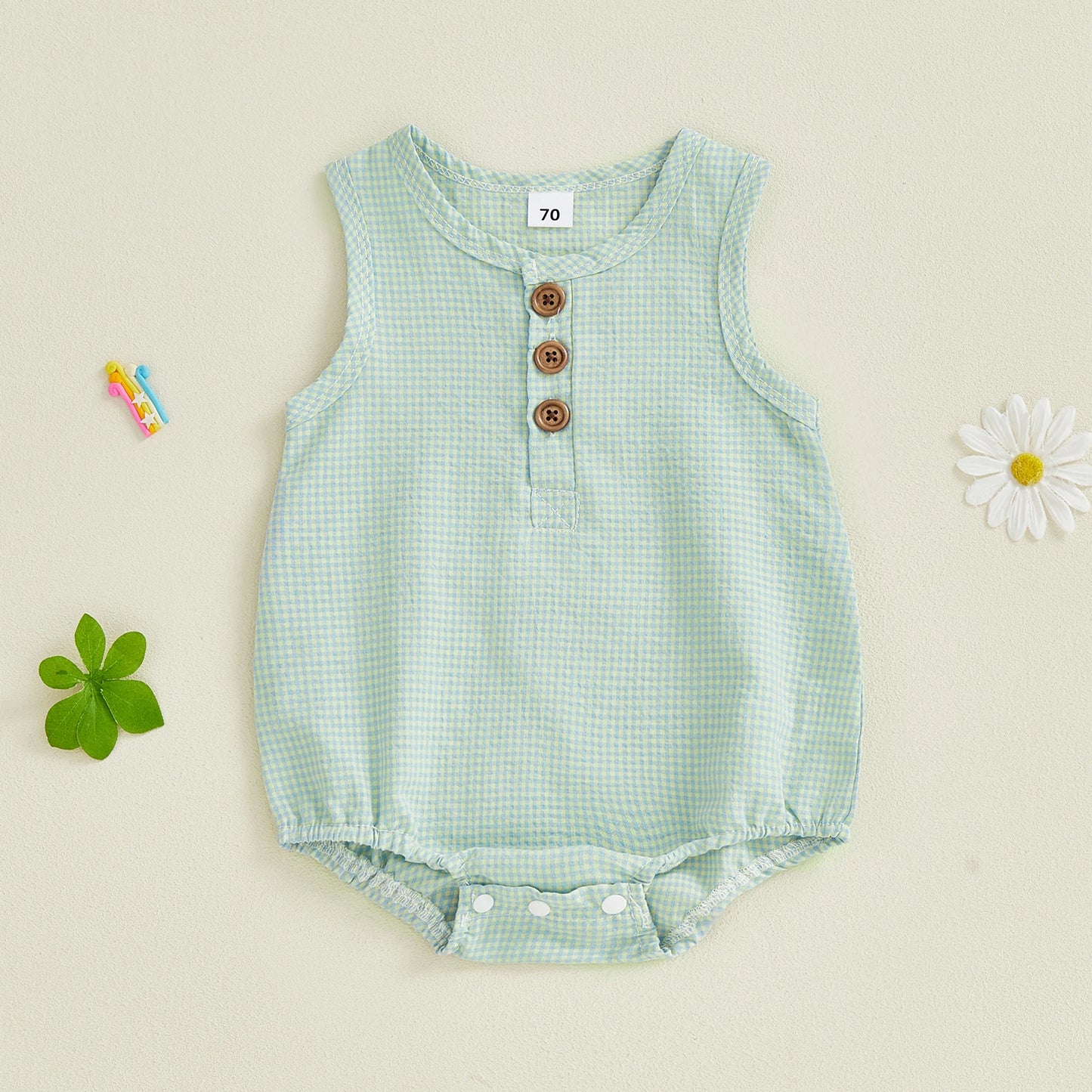 Baby Toddler Boys Girls Summer Romper Fashionable Tank Crew Neck Sleeveless Buttons Down Jumpsuit