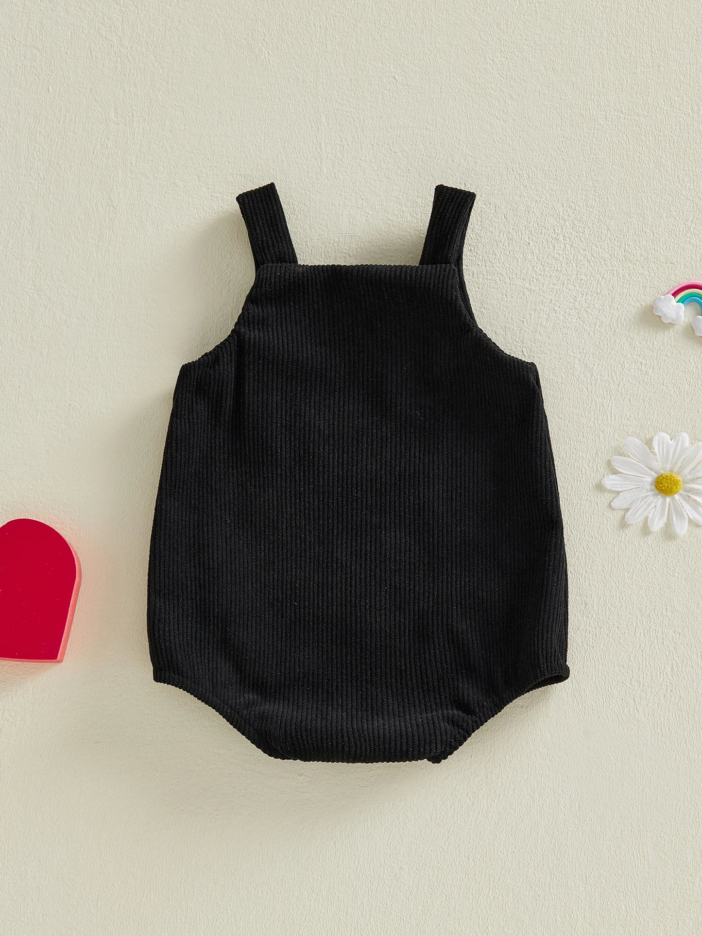 Baby Boys Girls Corduroy Romper Fashionable Heart Embroidery Sleeveless Square Neck Jumpsuit Overalls