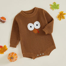 Load image into Gallery viewer, Baby Toddler Girls Boys Thanksgiving Knit Romper Turkey Embroidery Long Sleeves Round Neck Sweater Jumpsuit
