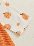 Baby Girls 3Pcs Halloween Outfit Pumpkin Ruffle Long Sleeve Romper Overall Dress Headband Set