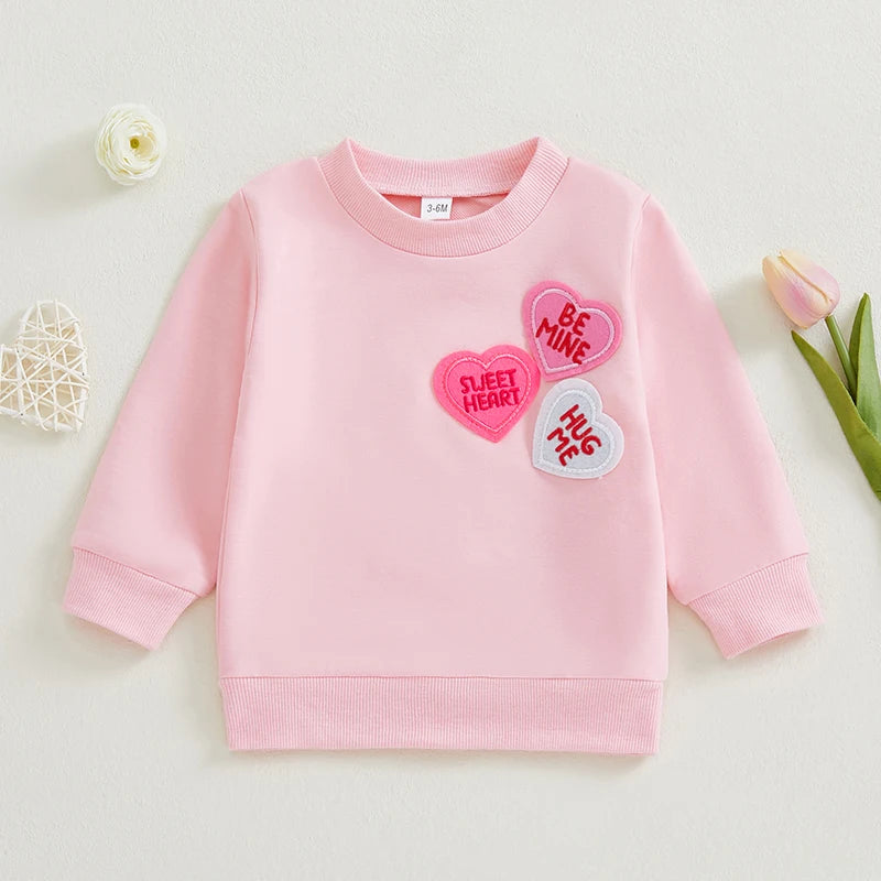 Baby Toddler Girls Boys Love You More / Candy Hearts Valentine's Day Letter Heart Long Sleeve Round Neck Valentines Tops