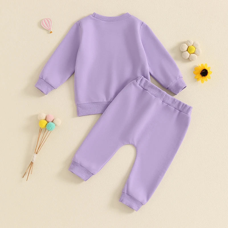 Baby Toddler Girls 2Pcs Outfit Embroidery Rainbow Long Sleeve Crew Neck Top with Elastic Waist Pants Set