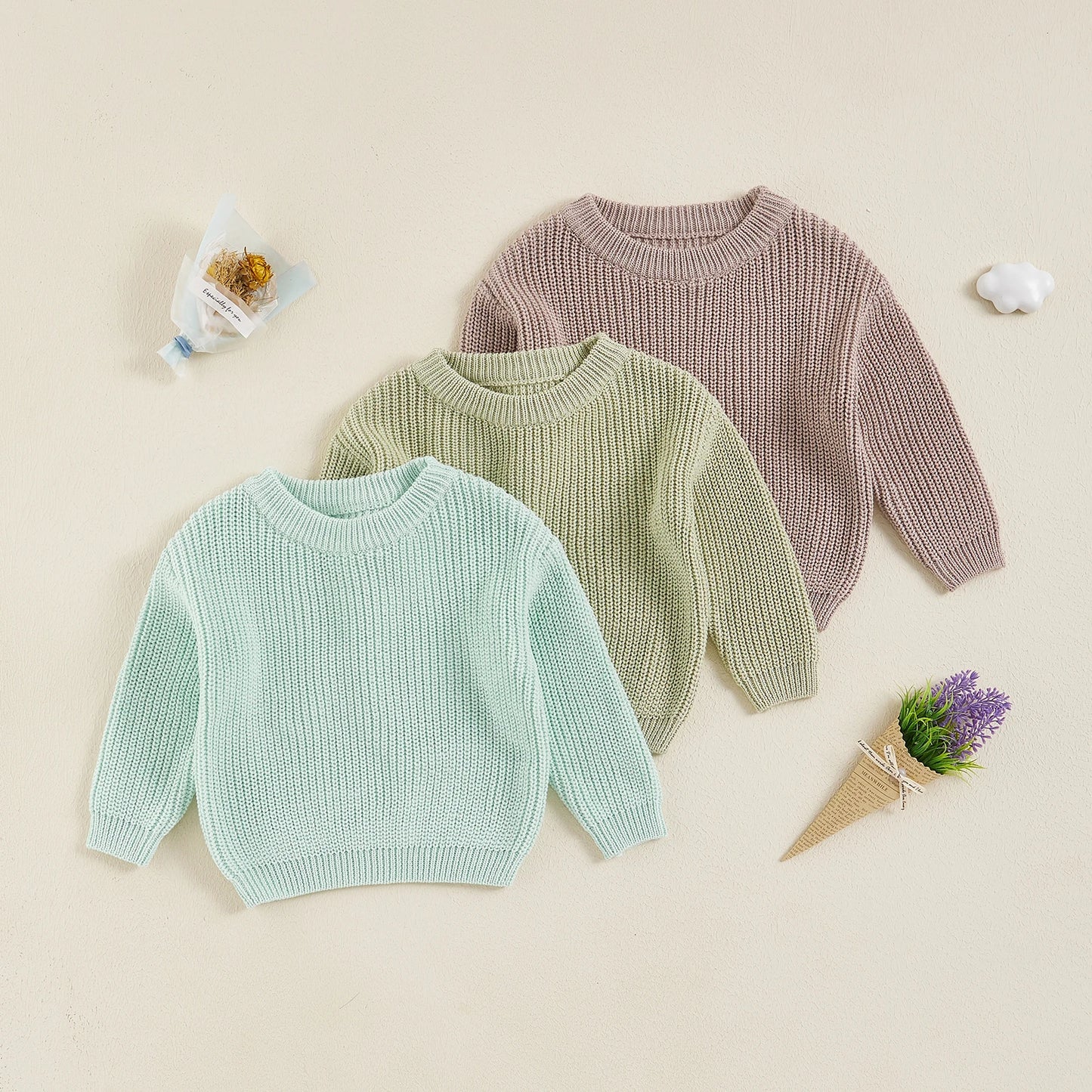 Baby Toddler Girls Boys Sweaters Knitting Pullovers Tops Solid Color Basic Cotton Long Sleeve Sweater Top