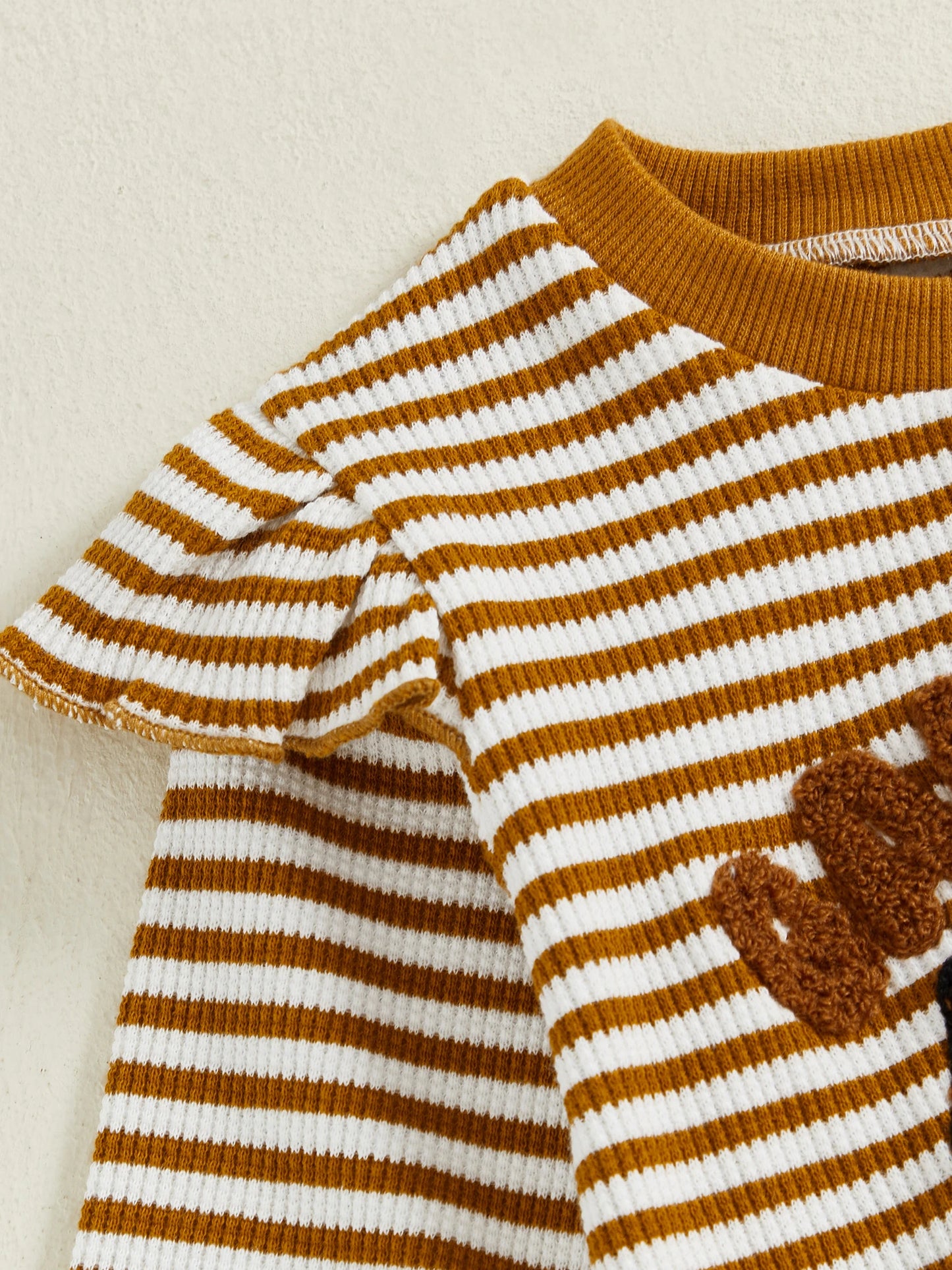 Baby Toddler Girls 2Pcs Game Day Fall Outfits Letter Bow Embroidered Striped Crew Neck Long Sleeve Top with Jogger Pants 2Pcs Set