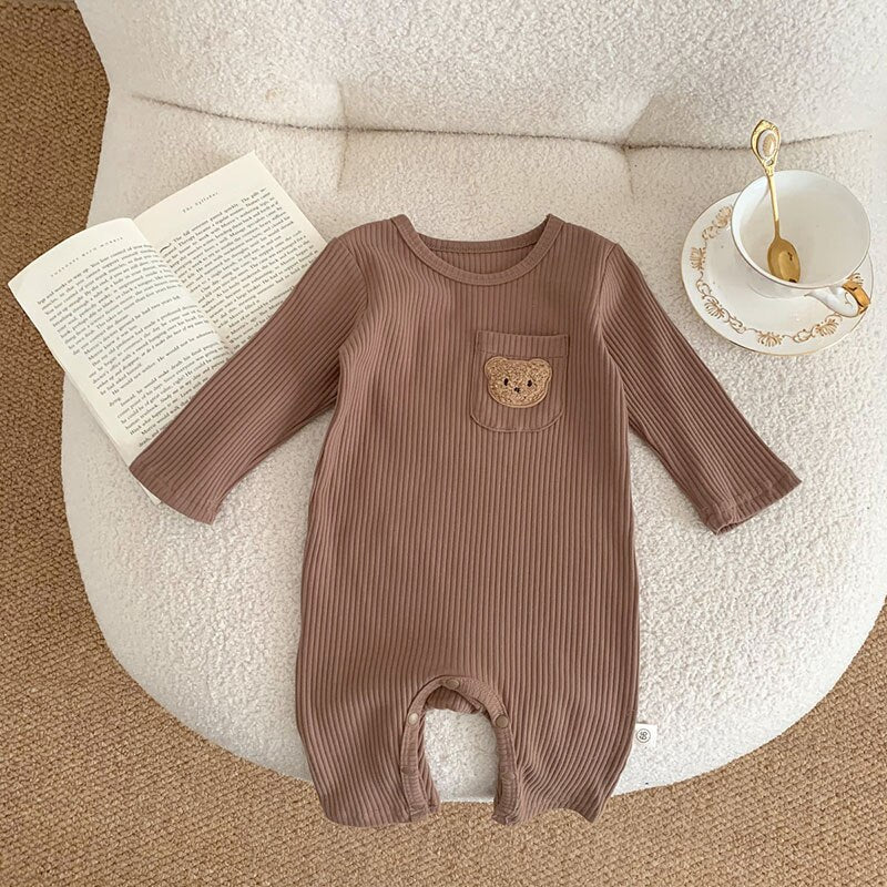 Bear Patch Ribbed Romper