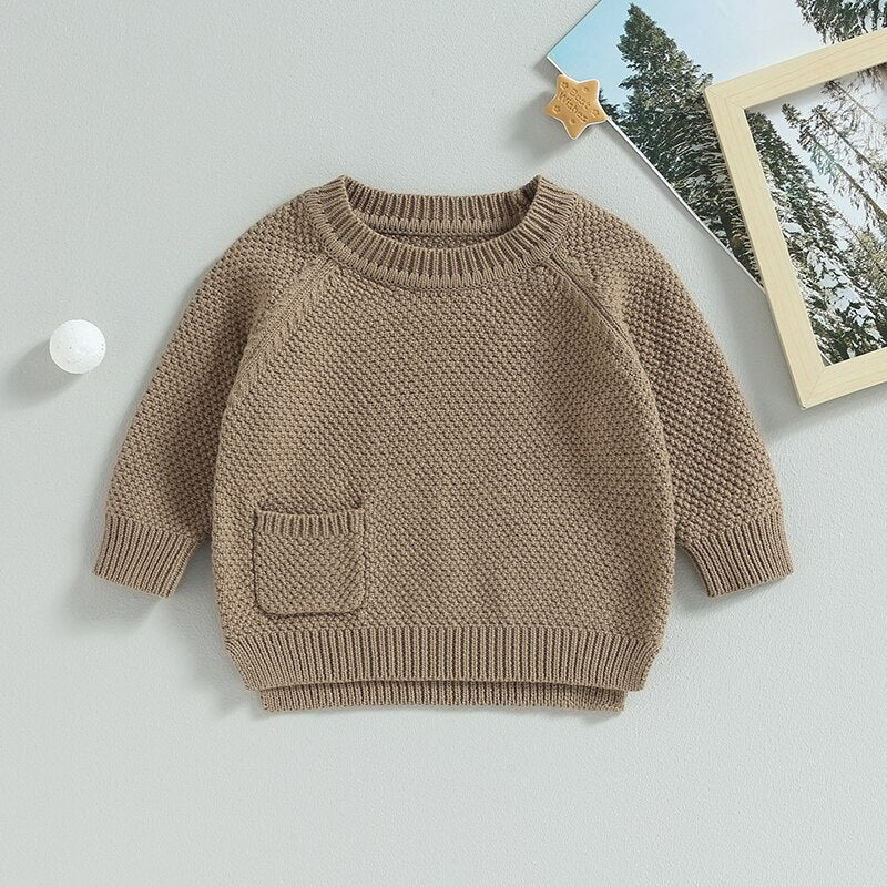 Baby Boy Girl Knitted Sweater Warm Long Sleeve Pullover with Pocket Autumn Knitwear