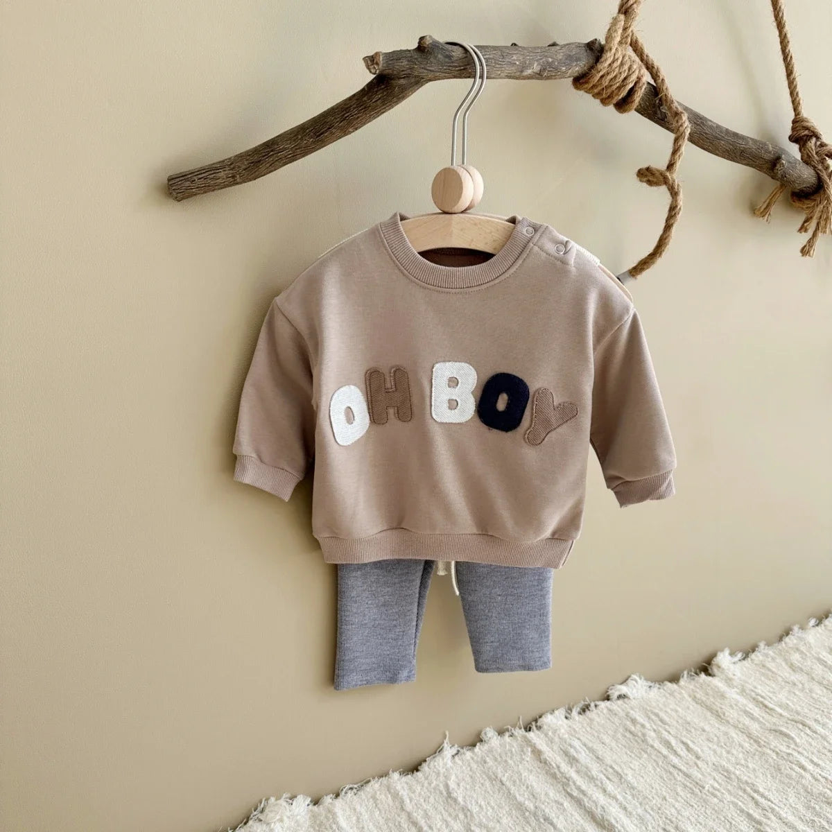 Baby Toddler Boys 2Pcs Oh Boy Set Letter Pattern Long Sleeve Top + Pants Outfit