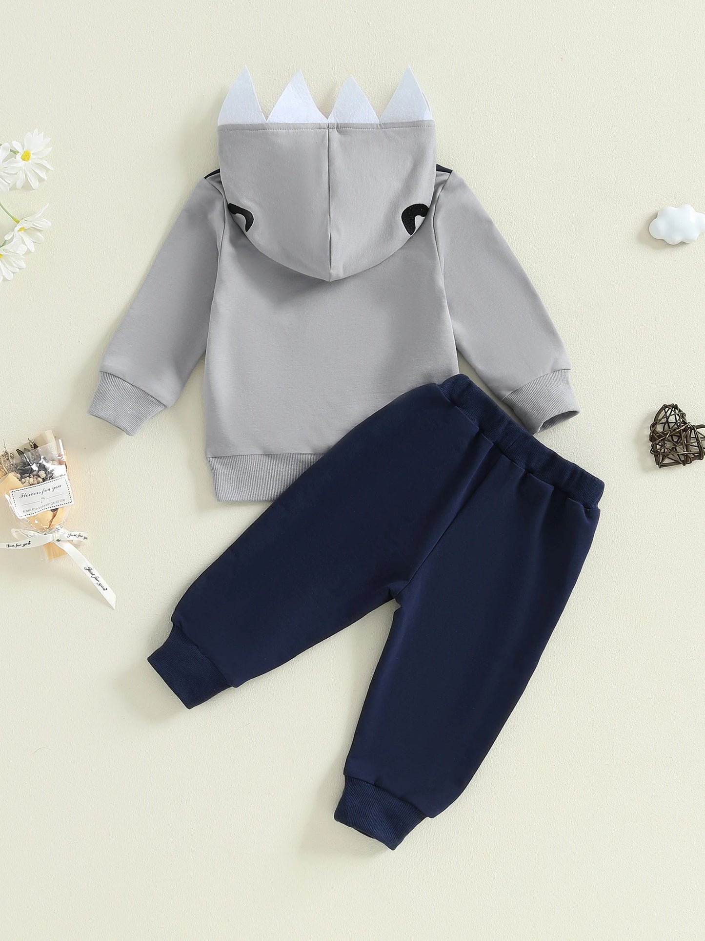 Baby Toddler Boys 2Pcs Fall Outfit Shark Pattern Long Sleeve Hoodie Elastic Waist Pants Jogger Set